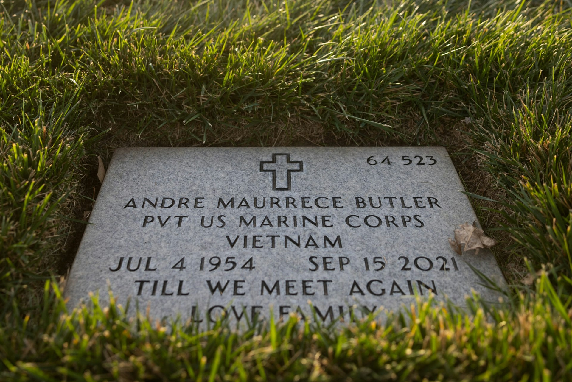 Andre's grave is at Riverside National Cemetery. His middle name, Maurice, is misspelled "Maurrece."