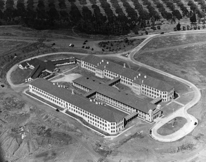 An aerial view of the West LA Neuropsychiatric Hospital, Buildings 156, 157, 158.