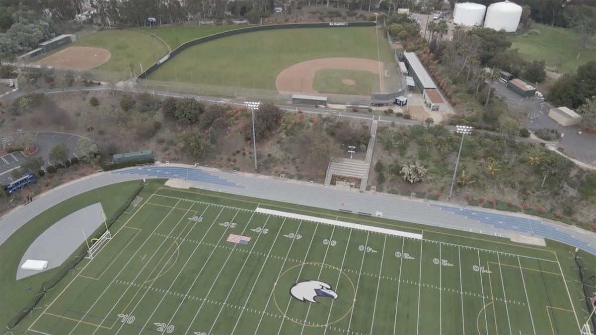 An aerial view of part of Brentwood School’s 22-acre athletic facility on land leased from the West Los Angeles VA