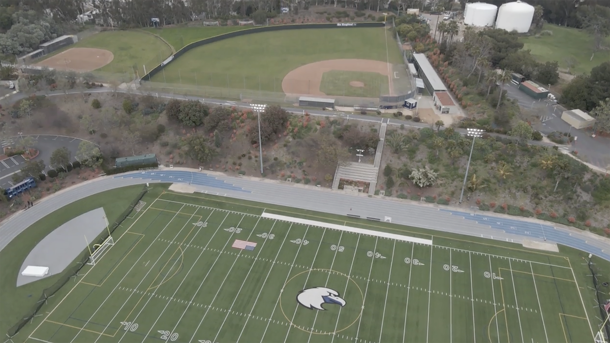 An aerial view of part of Brentwood School’s 22-acre athletic facility on land leased from the West Los Angeles VA